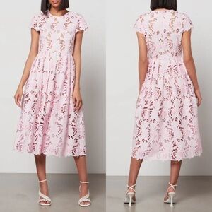 NEW NWT Self Portrait Pink Cotton Guipure Lace Midi Dress In Peony Light Pink